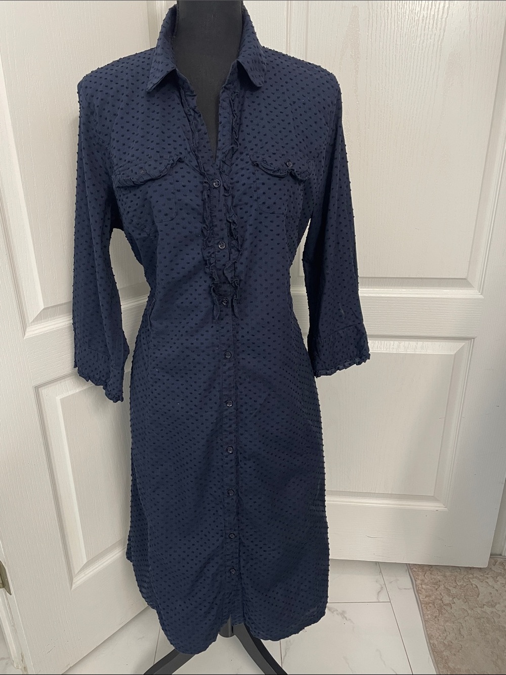 Oleg Cassini vintage shirt dress navy buttons down L office realtor work